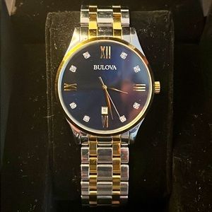 Bulova Watch in two-tone metal with Blue face